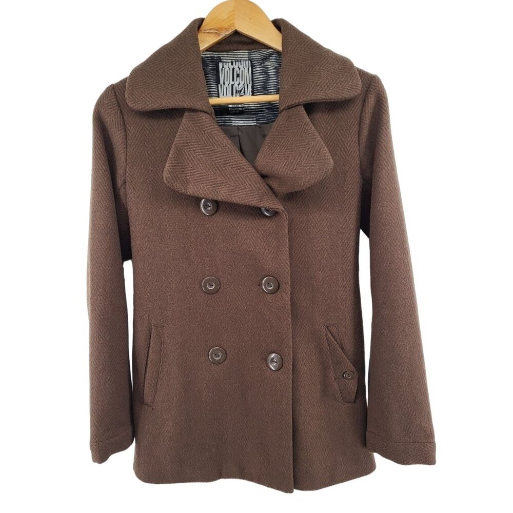 Volcom Womens Out Of Bounds Peacoat XS Wool Blend‎ Brown